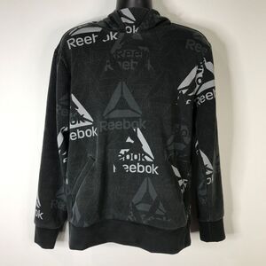 Reebok Mens Unwind All Over Delta Logo Hoodie Sz Med Black Gray Pass thru Pocket